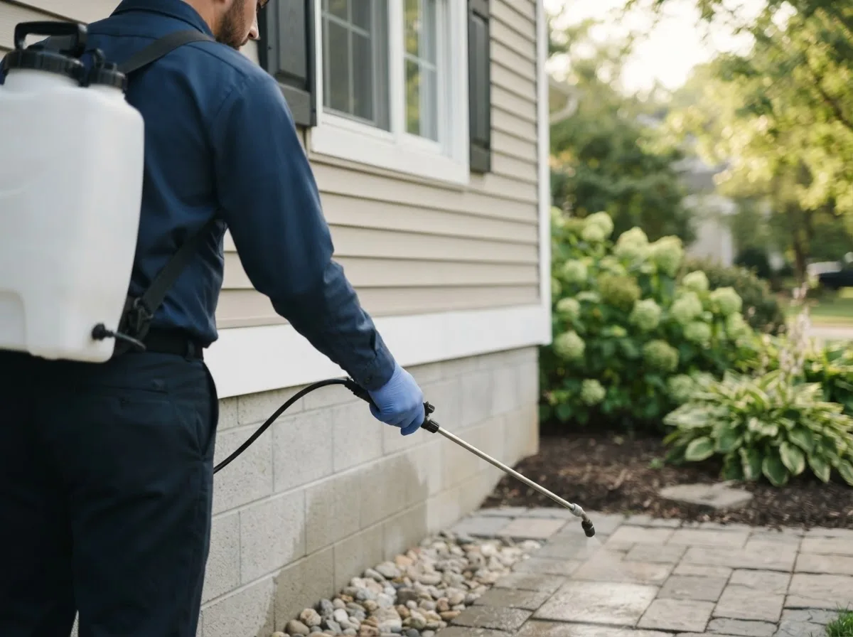 Pest control technician inspecting a home in Kathryn, ND
